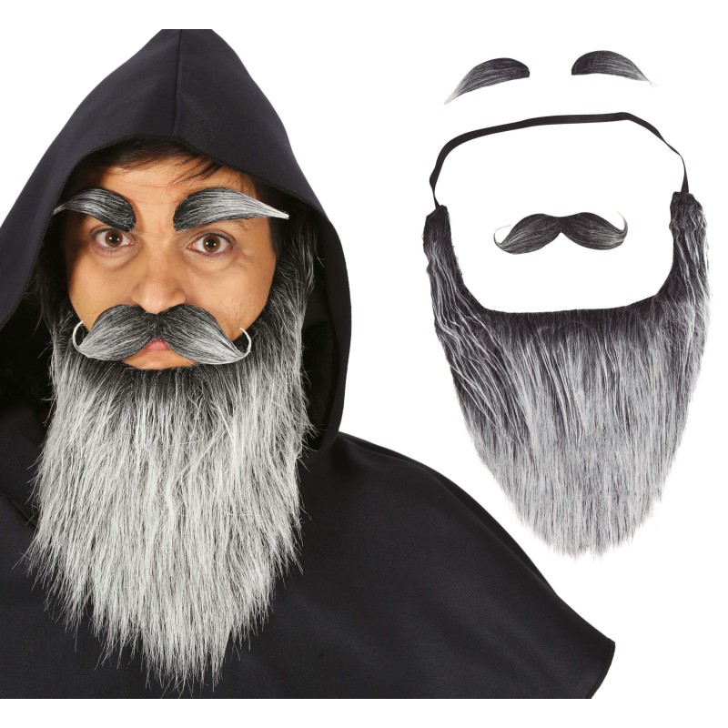 Barba larga gris con bigote y cejas