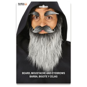 Barba larga gris con bigote y cejas