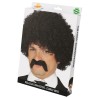 Peluca rizos negra con bigote (en caja)