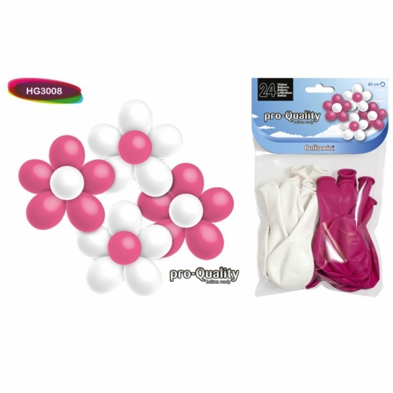 Bolsa 24 globos 80 cm flor blanca y rosa