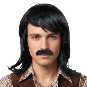 Peluca melena con bigote negro