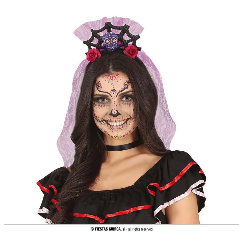 Diadema con velo lila