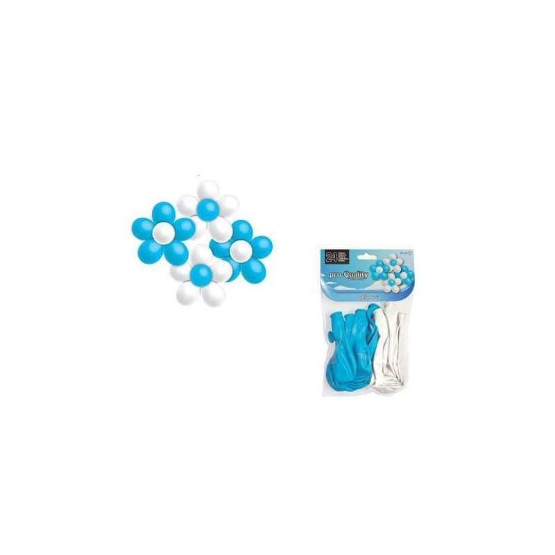 Bolsa 24 globos 80 cm flor blanca y azul