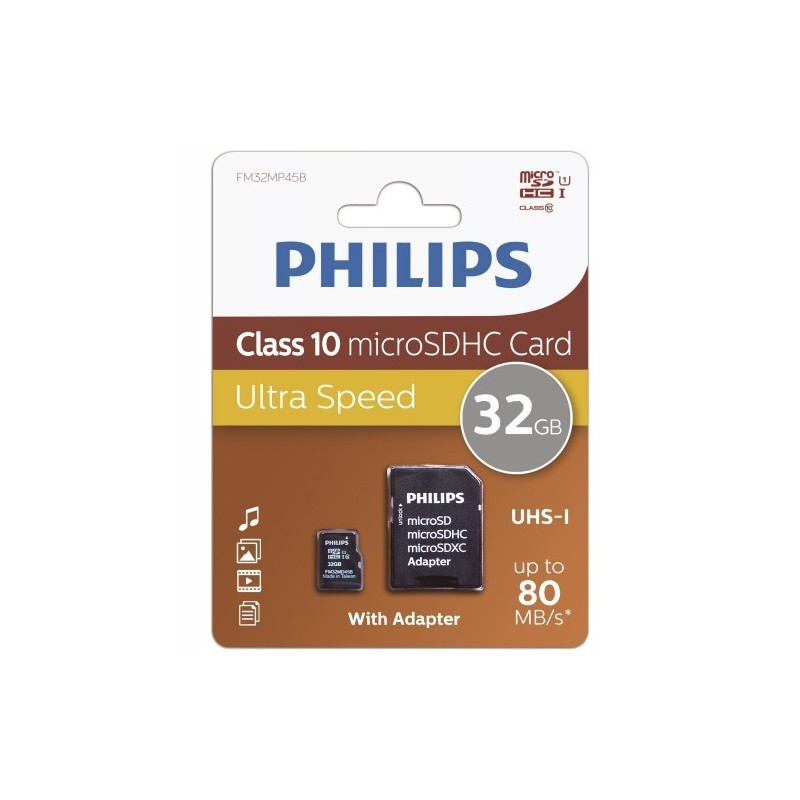 Tarjeta de Memoria Philips Micro SDHC 32GB con Adaptador