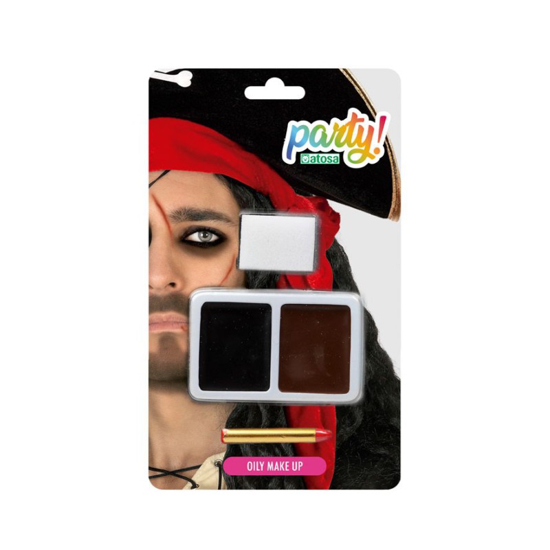 Set maquillaje base negro y marrón, barra roja y esponja