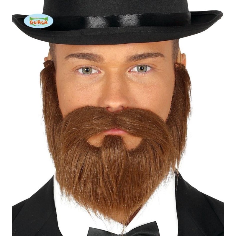 Barba y bigote castaño adhesivo