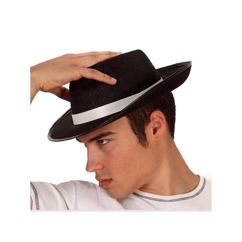 sombrero gangster negro cinta blanca