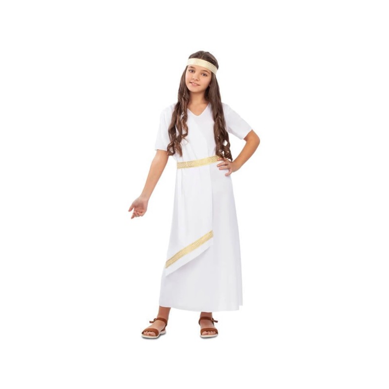Disfraz niña romana tunica blanca con dorado