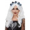 Peluca de Día de Muertos, Blanca, con Flores