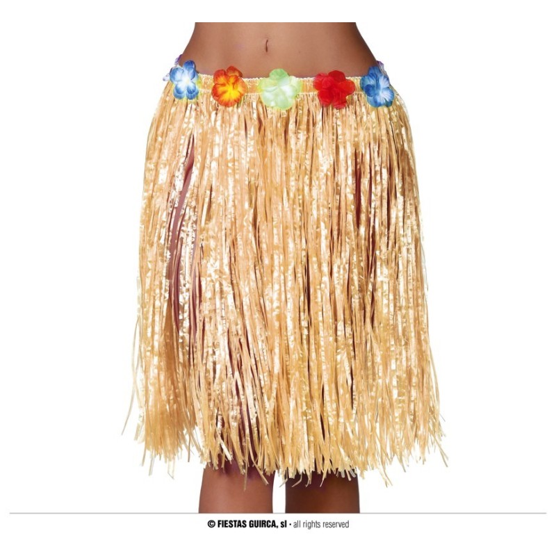 falda hawaiana flores 55 cms.paja