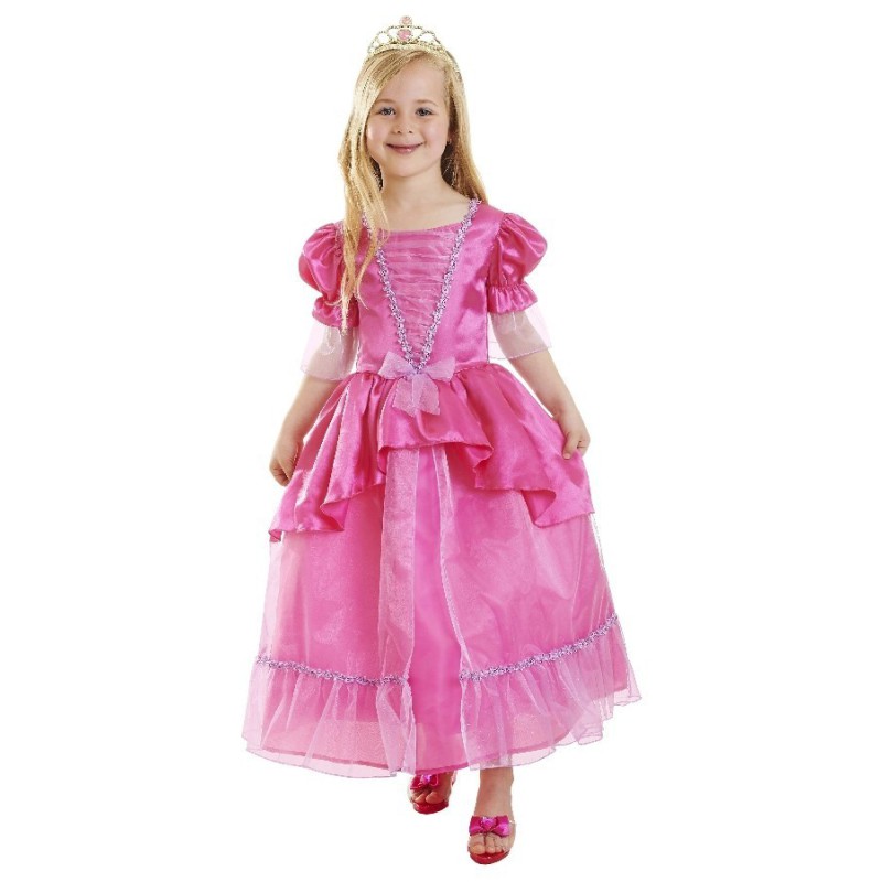 disfraz niña princesa de lujo color rosa con tiara