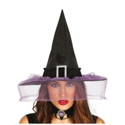 Sombrero bruja negro con velo morado