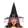 Sombrero bruja negro con velo morado