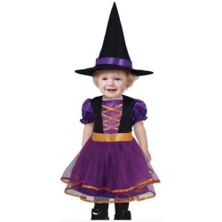 Disfraz bebe morado con detalles naranjas