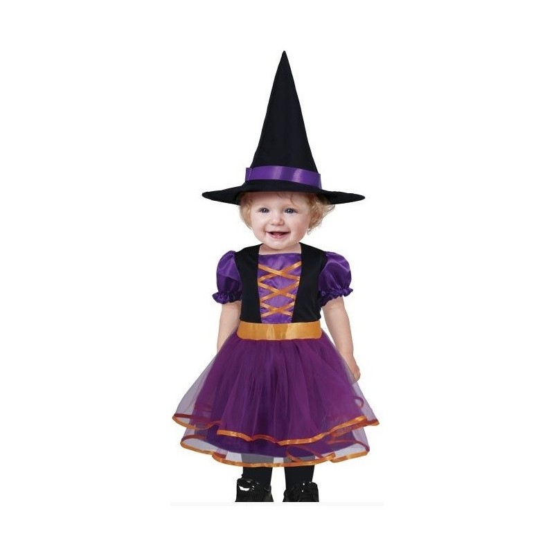 Disfraz bebe morado con detalles naranjas
