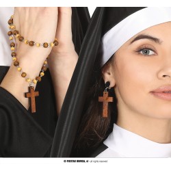 Conjunto pendientes cruz y rosario