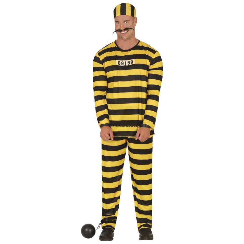 Disfraz hombre prisionero amarillo a rayas