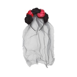 Diadema flores rojas y negras con velo