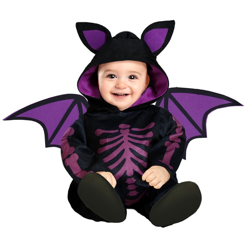 Disfraz bebe murcielago morado esqueleto