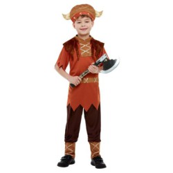 Disfraz niño de vikingo, marron, con camiseta, pantalones y sombrero