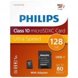 Tarjeta Micro SDHC Philips 128GB Class 10 con Adaptado