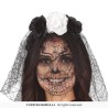 Diadema flores con velo negro y blanco