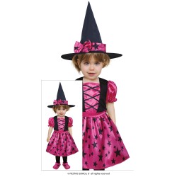 Disfraz bebe bruja rosa con estrellas