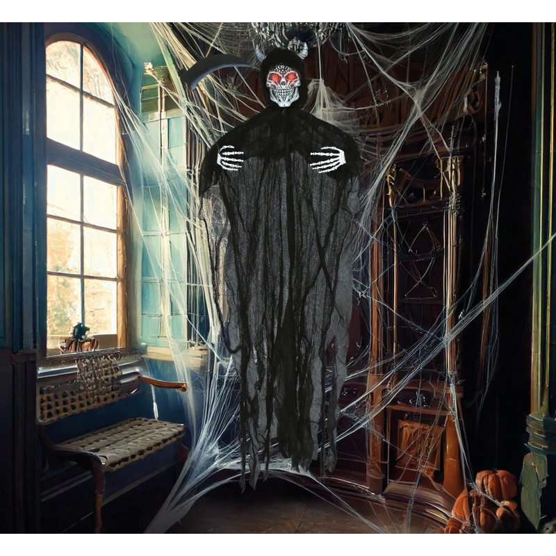 Colgante esqueleto demonio luz con sonido 130 cms
