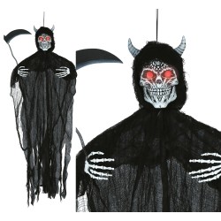 Colgante esqueleto demonio luz con sonido 130 cms