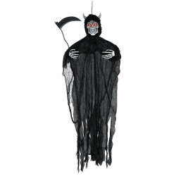 Colgante esqueleto demonio luz con sonido 130 cms