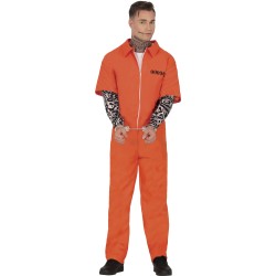 Disfraz hombre prisionero naranja con tatuajes