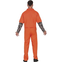 Disfraz hombre prisionero naranja con tatuajes