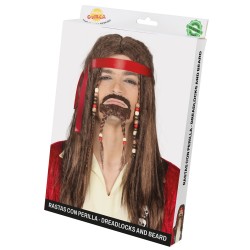 Peluca castaña rastas con perilla