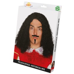 Peluca con bigote y perrilla morena mosquetero