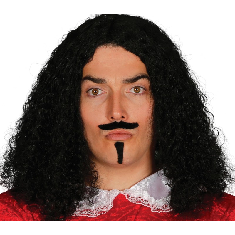 Peluca con bigote y perrilla morena mosquetero