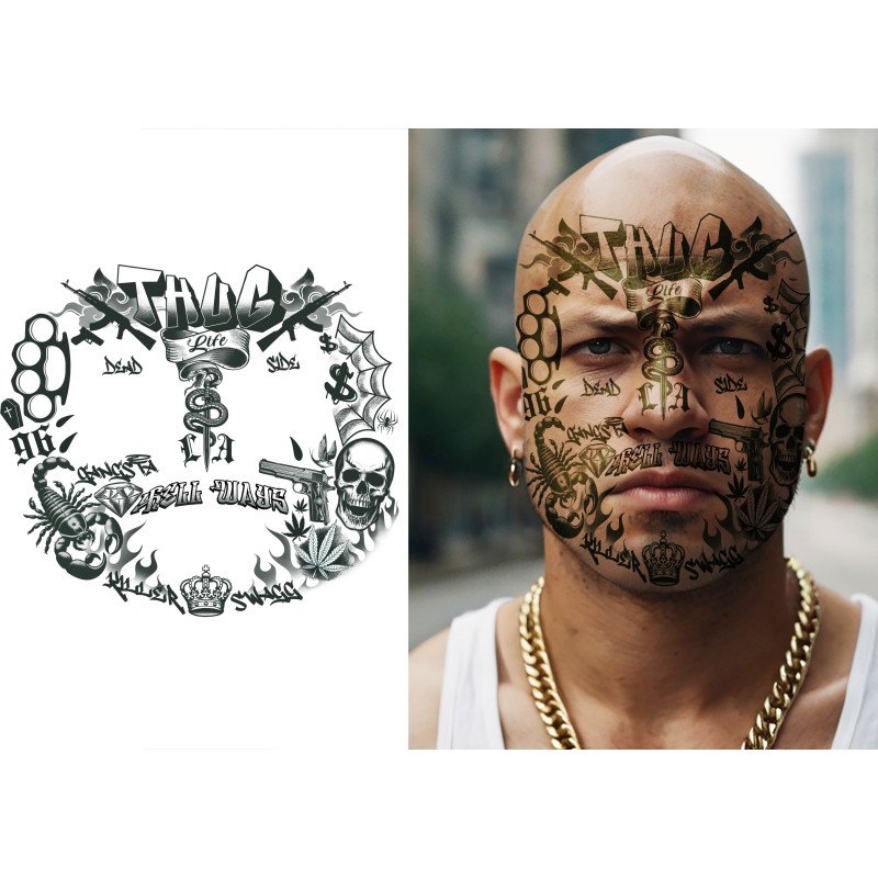 Tatuaje cara thug life 30x13 cm