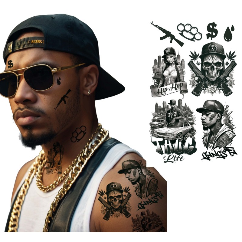 Hoja tatuaje thug life 14x30 cm