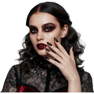 12 uñas negras con adhesivo