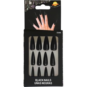 12 uñas negras con adhesivo