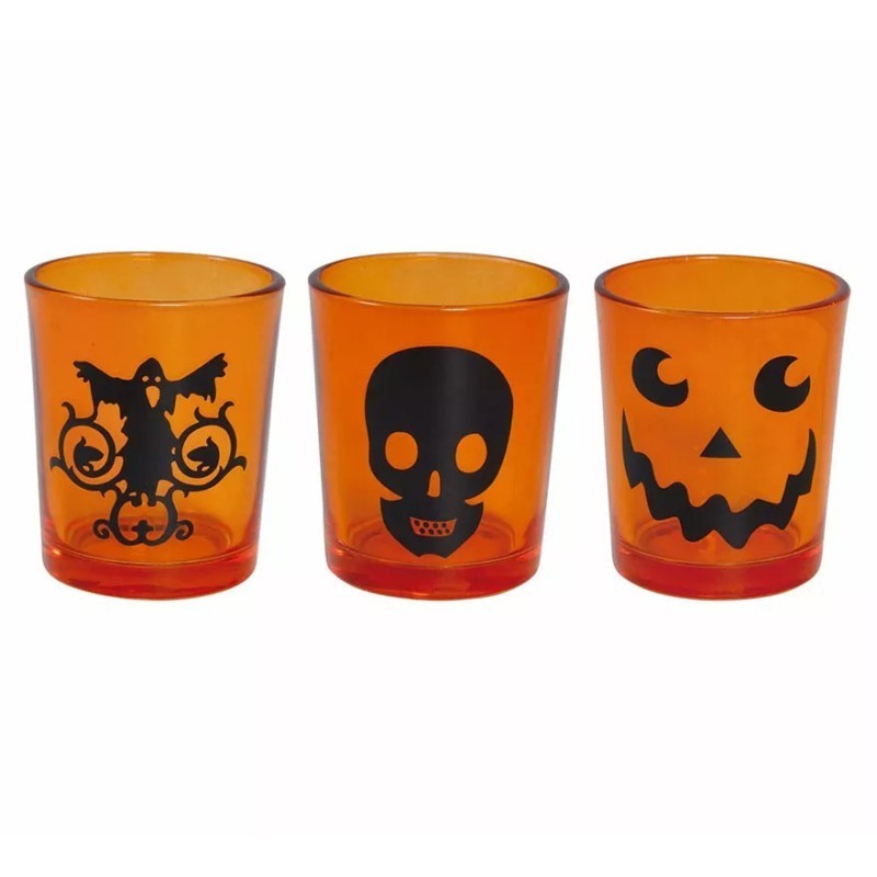 Pack De 3 Vasos Naranja De Cristal De 6x5 Cm