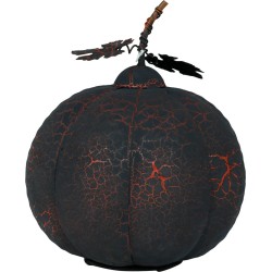 Calabaza Negra Y Naranja De Metal Con Luz De 20 Cm