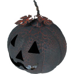 Calabaza Negra Y Naranja De Metal Con Luz De 20 Cm