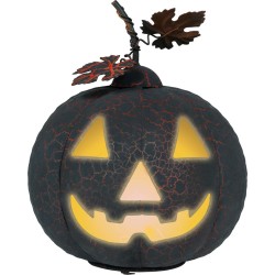 Calabaza Negra Y Naranja De Metal Con Luz De 20 Cm