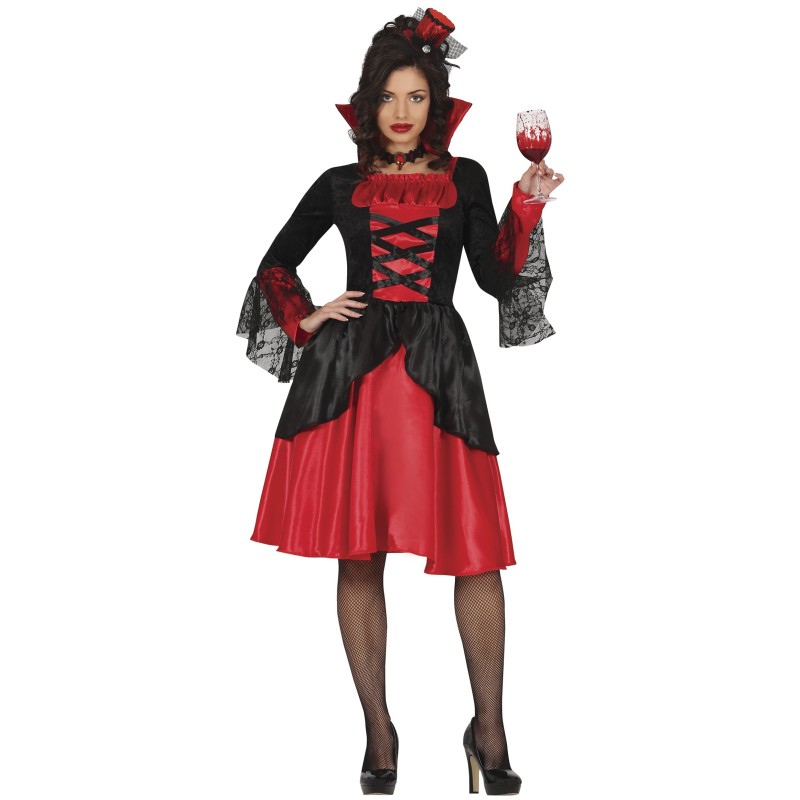 Disfraz mujer de vampiresa rojo y negro