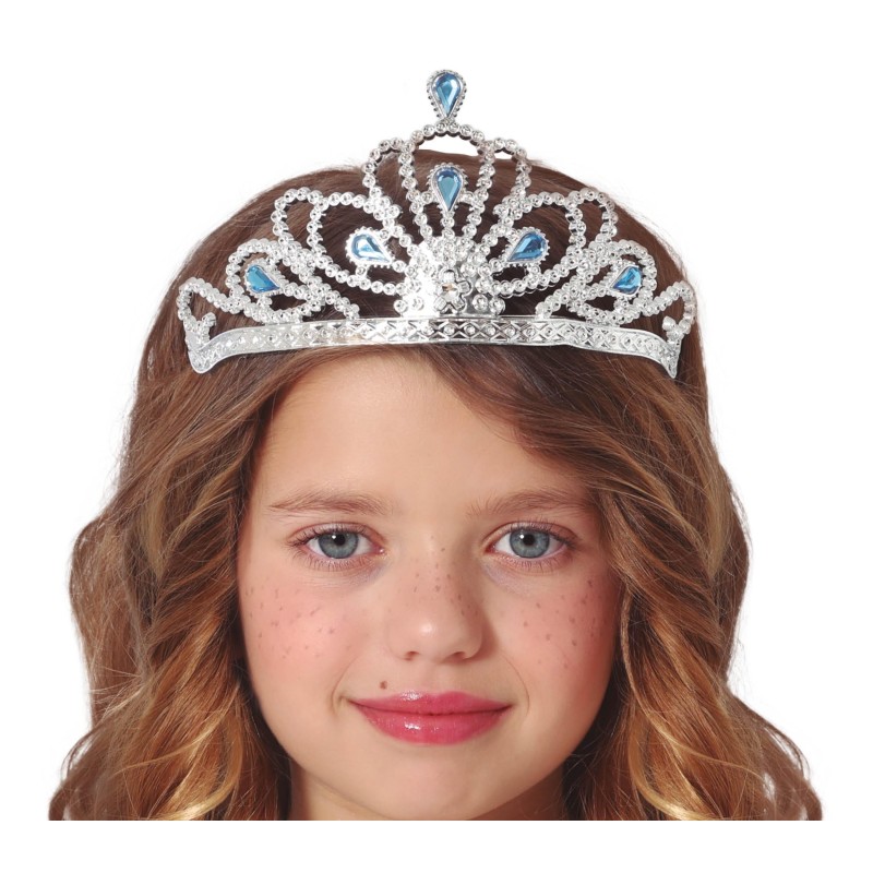 Diadema plata piedras azules infantil