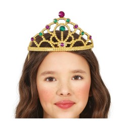 Diadema oro con piedras multic. infantil