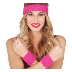 Conjunto 2 muñequeras y cinta rosa