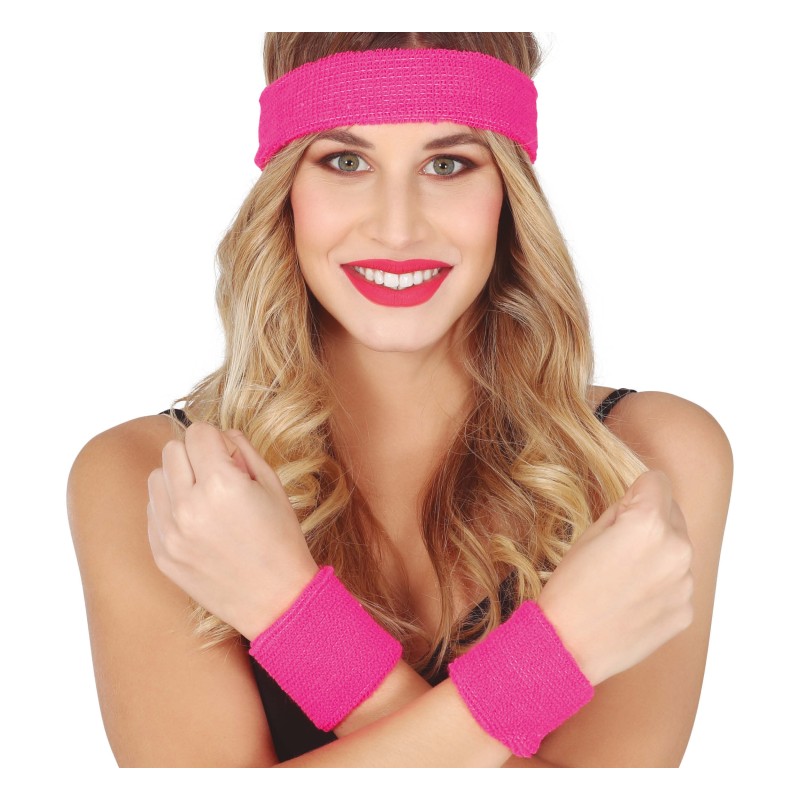 Conjunto 2 muñequeras y cinta rosa