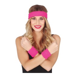 Conjunto 2 muñequeras y cinta rosa