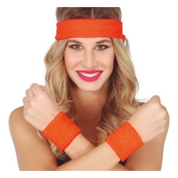Conjunto 2 muñequeras y cinta naranja